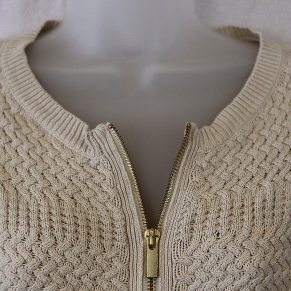 Banana Republic Full Zip Cream Textured Basket Weave Cardigan Sweater LG - Picture 5 of 11